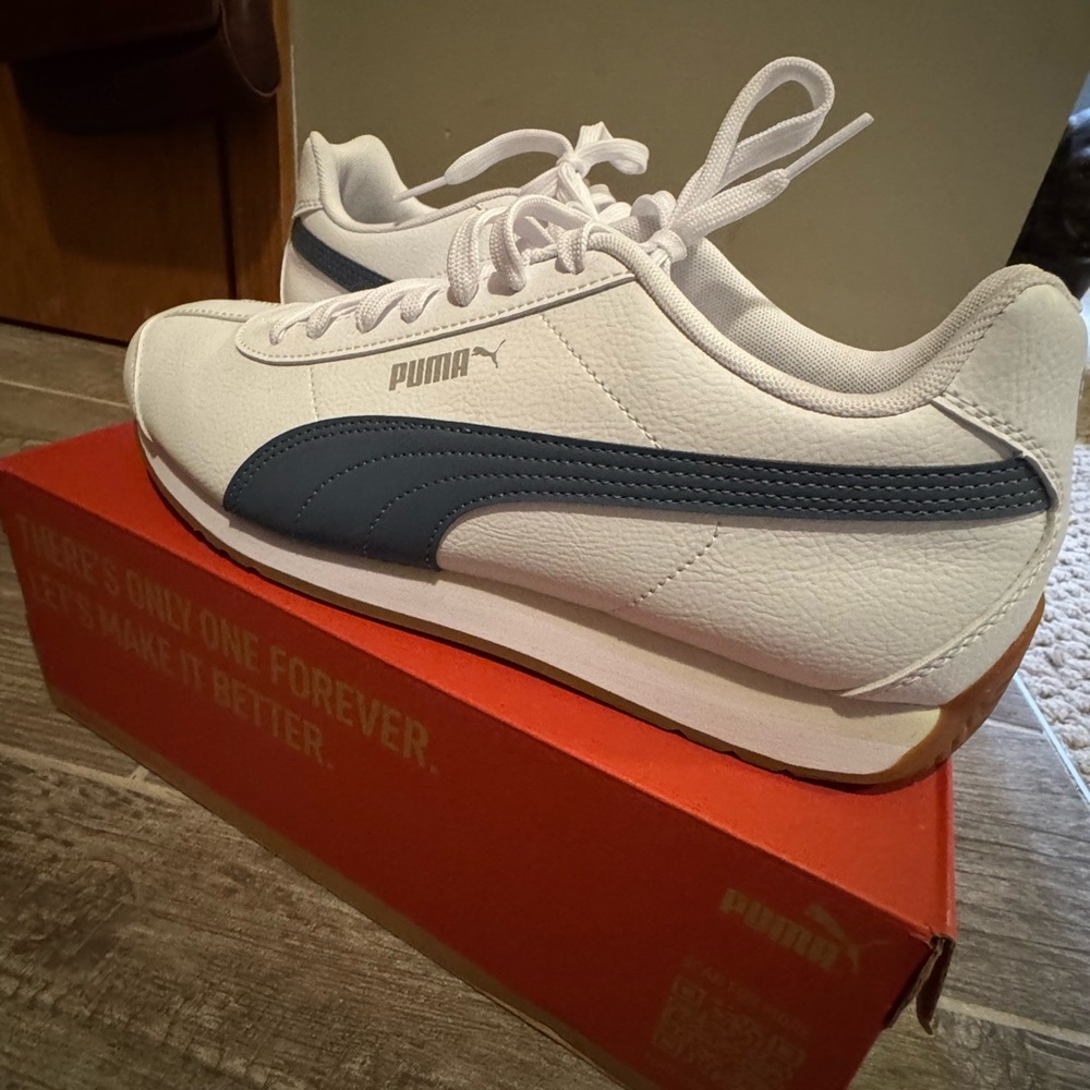 Puma White and Navy Athletic Shoes